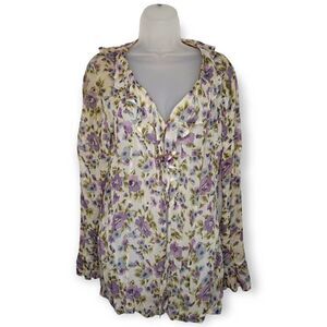 Express Vintage 90s Floral Flutter Ruffle Blouse size Large